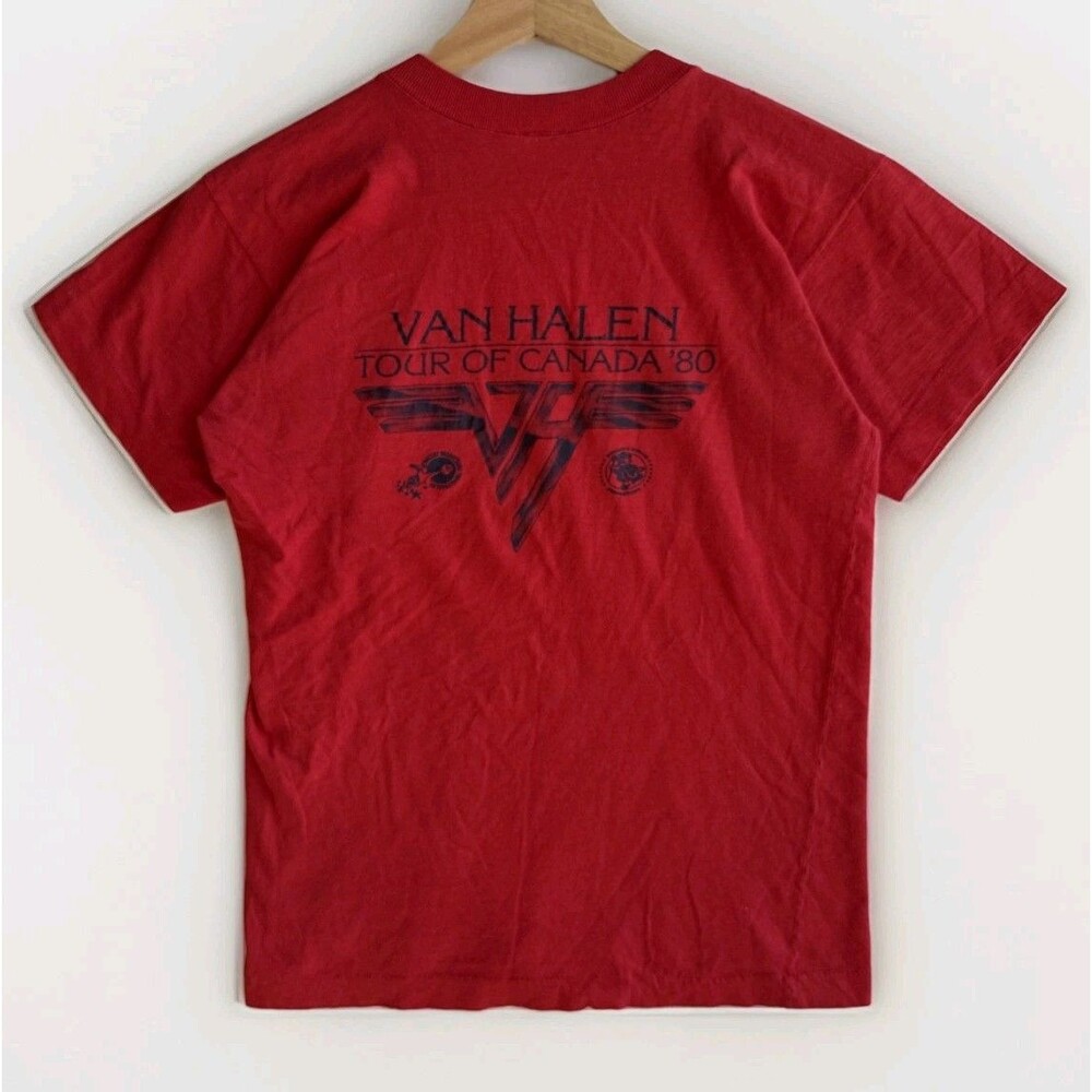 Vintage 1980 Van Halen Tour Of Canada Red Medium Band T-Shirt Short Sleeve